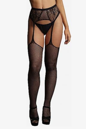 Alla Le Désir Fishnet and Lace Garterbelt Stockings OS
