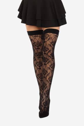 Sexiga Underkläder Wild Rose Net Thigh Highs Black - Stayups med blommig spets