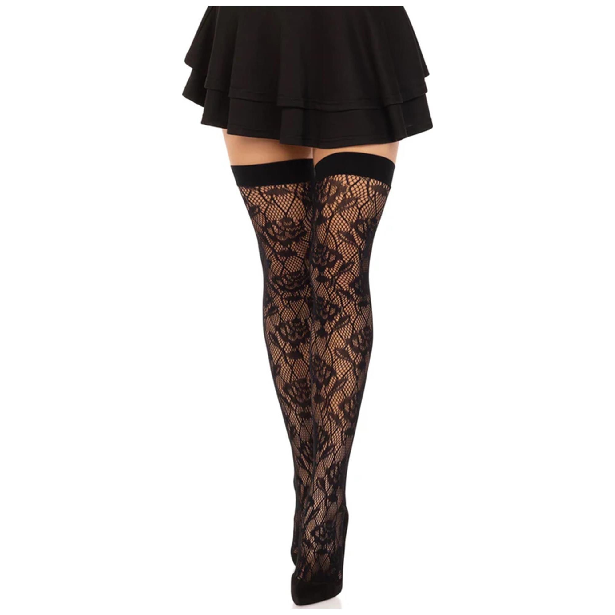 Wild Rose Net Thigh Highs Black